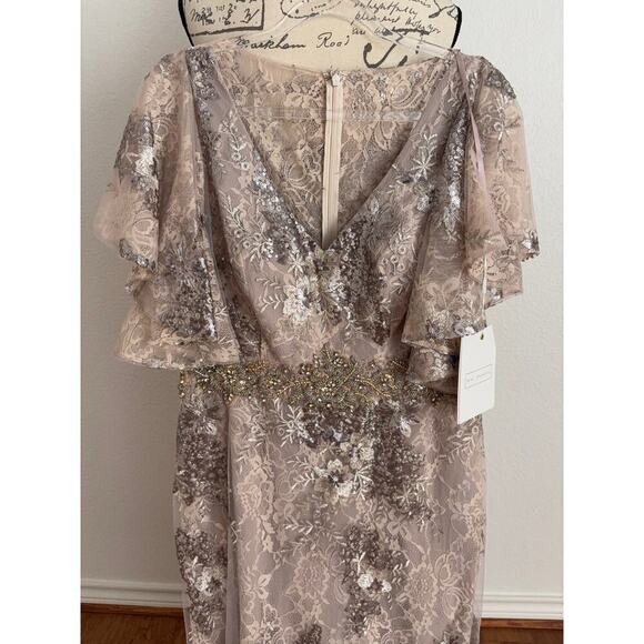 B69 Mac Duggal Floral Embellished Sequins Long Gown Womens 12 Wedding Modest - Picture 6 of 10